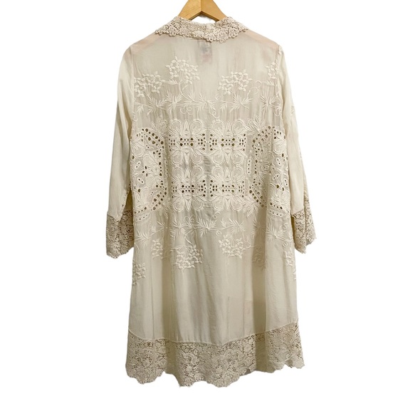 Johnny Was Ivory Cream Crochet Lace Tie Front Kimono Topper - Picture 4 of 15
